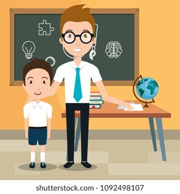 man teacher with students in the classroom