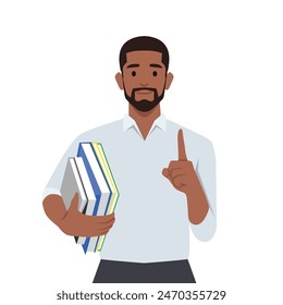 Man Lehrer Unterricht im vorderen Klassenzimmer mit offenem Buch. College-Klasse oder Hochschullehrer lehren. Flache Vektorillustration isoliert auf weißem Hintergrund