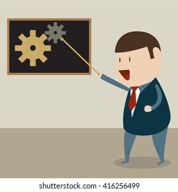 Man teaches how to work together, vector illustration, team work concept.