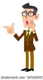 Man teaches and points finger