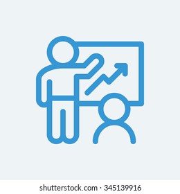 Man teaching business graph line icon