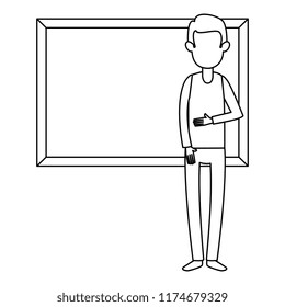 man teaching with chalkboard character