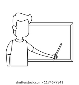 man teaching with chalkboard character