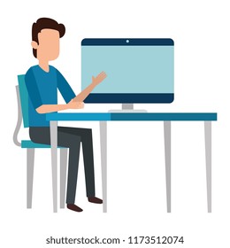 man teaching in computer character