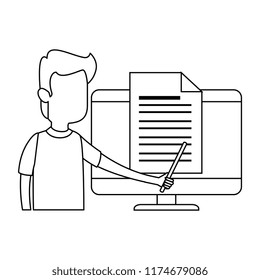 man teaching in computer character