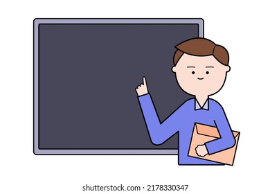 Man teaching. Education class. Presentation concept. Cartoon character.