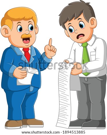 The man is teaching how to work the new employee in the office of illustration