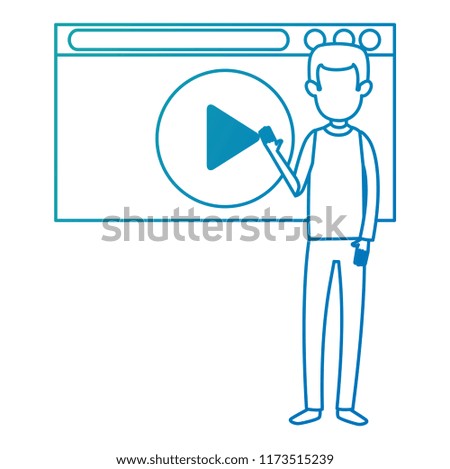 man teaching with media player display