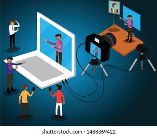 A man is teaching online business's course via video streamming platform,Online course concept - Vector Illustration

vector; technology; creative; commerce; innovation;video streamming