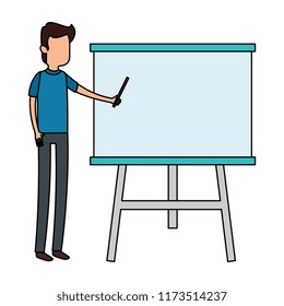 man teaching with paperboard character