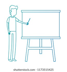 man teaching with paperboard character
