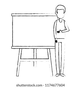 man teaching with paperboard character