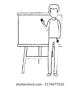 man teaching with paperboard character