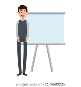 man teaching with paperboard character