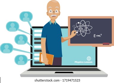 A Man teaching physic in online class illustration