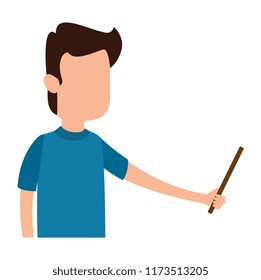 man teaching with pointing character