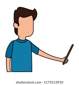 man teaching with pointing character