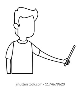 man teaching with pointing character