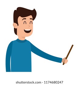 man teaching with pointing character