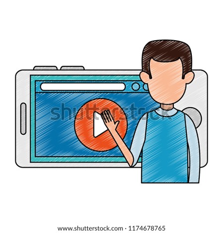 man teaching with smartphone and media player