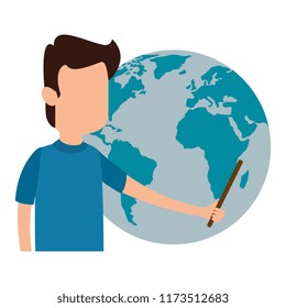 man teaching with world planet character