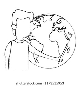 man teaching with world planet character