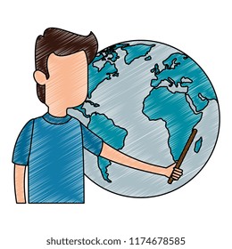 man teaching with world planet character