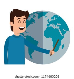 man teaching with world planet character