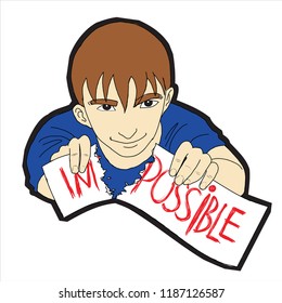 man tear paper divide impossible vector illustration isolated