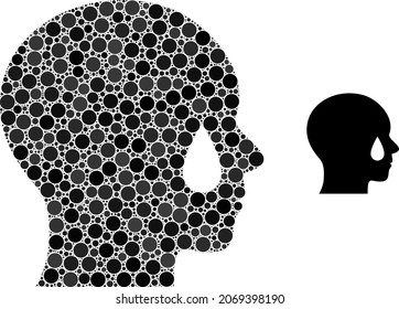 Man tear vector composition of small circles in different sizes and color shades. Small circles are grouped into man tear vector composition. Abstract vector illustration.