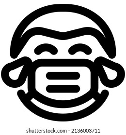 man with tears of joy facial expression wearing the mask to avoid diseases