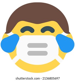 hombre con lágrimas de alegría expresión facial usando máscara para evitar enfermedades