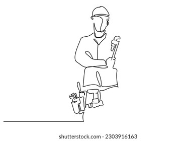 man technical master home service industrial repairman tools pose line art