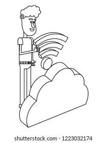 man and technology isometric in black and white