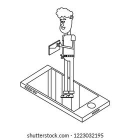 man and technology isometric in black and white