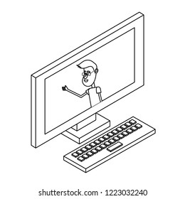 man and technology isometric in black and white