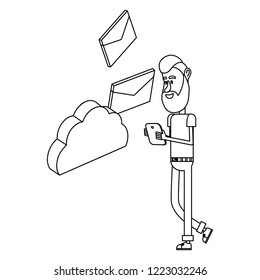 man and technology isometric in black and white
