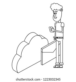 man and technology isometric in black and white
