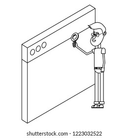 man and technology isometric in black and white
