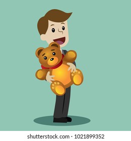 Man with Teddy Bear. Happy Valentains Day. Happy March 8 International Womens Day. Birhday gift. Element for greeting card