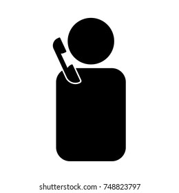 Man with telephone black icon .