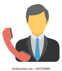 
A man with telephone receiver, call representative concept 
