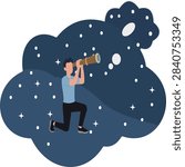 Man with Telescope Exploring Starry Night Sky Concept Vector