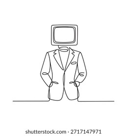 Hombre con un televisor para una cabeza dibujada en una sola línea continua