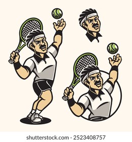 A man tennis character in vintage cartoon style collection 
