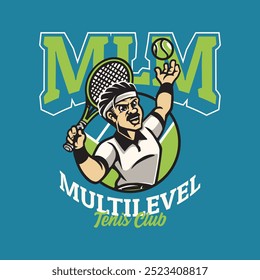 A man tennis character in vintage retro cartoon style collection for logo 