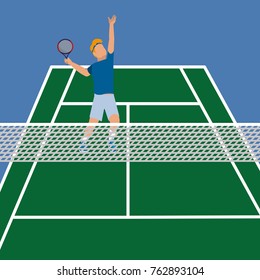 man in the tennis court play with racket