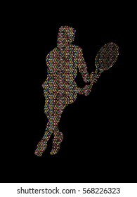 Man tennis player action designed using colorful mosaic pattern graphic vector.