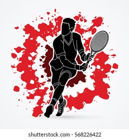 Man tennis player action designed on splatter blood background graphic vector.