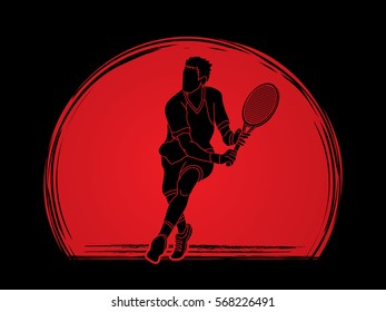 Man tennis player action designed on sunlight background graphic vector.